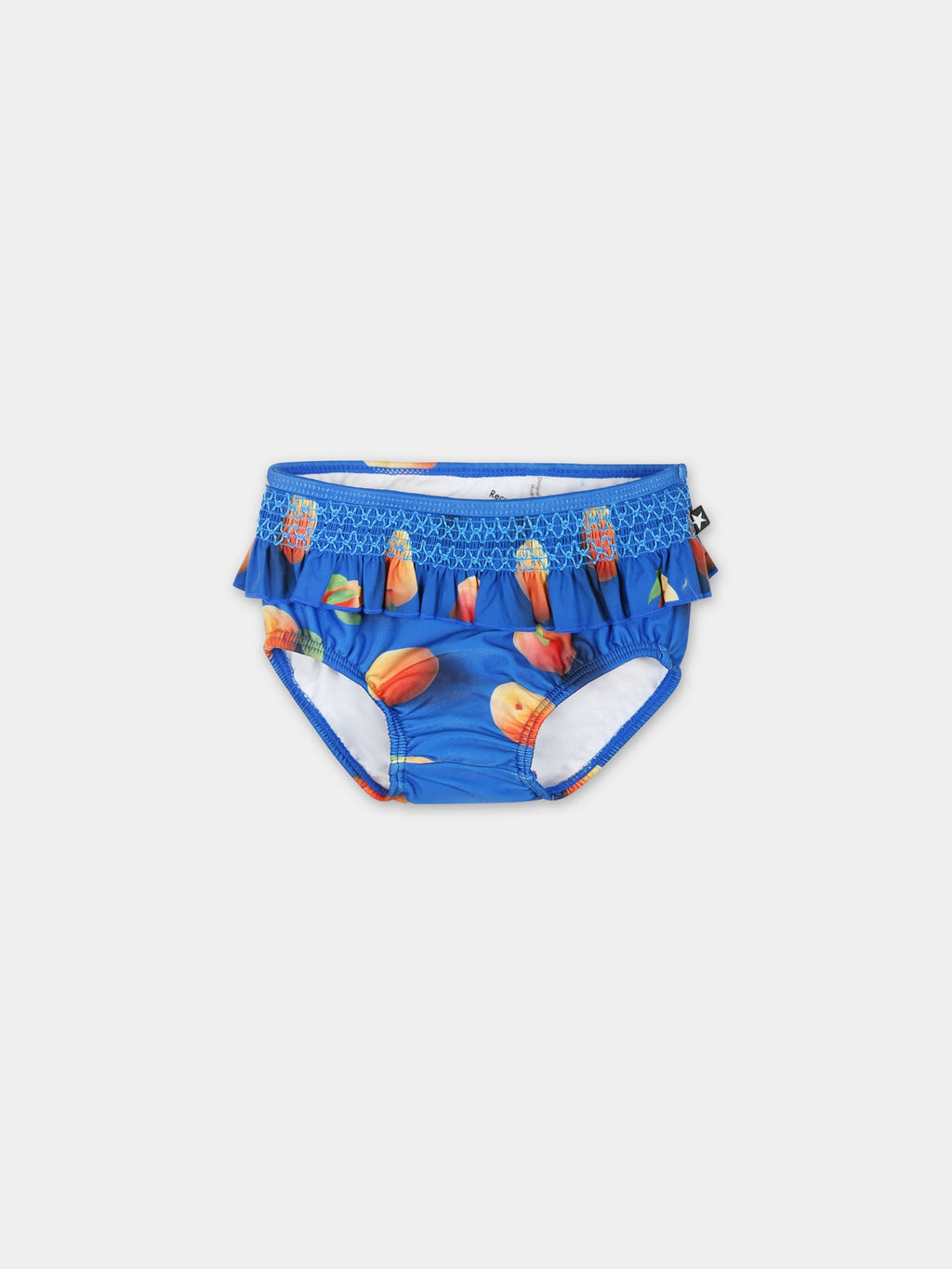 Blue swim briefs for baby girl with apricot print